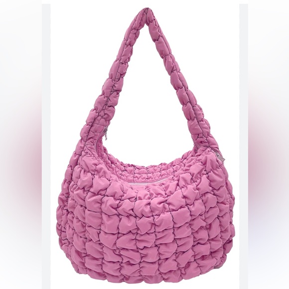 Oversized Quilted Puffy Rose Pink Lilac Hobo Shoulder Carryall Bag NWT - Picture 8 of 15